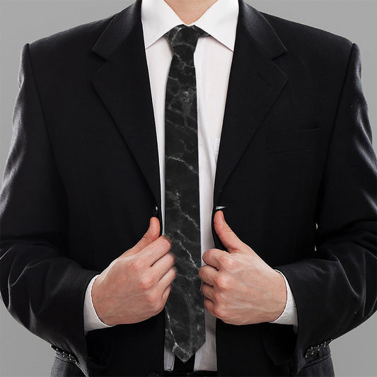 Black White Smoke Marble Print Necktie