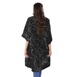Black White Smoke Marble Print Open Front Beach Cover Up