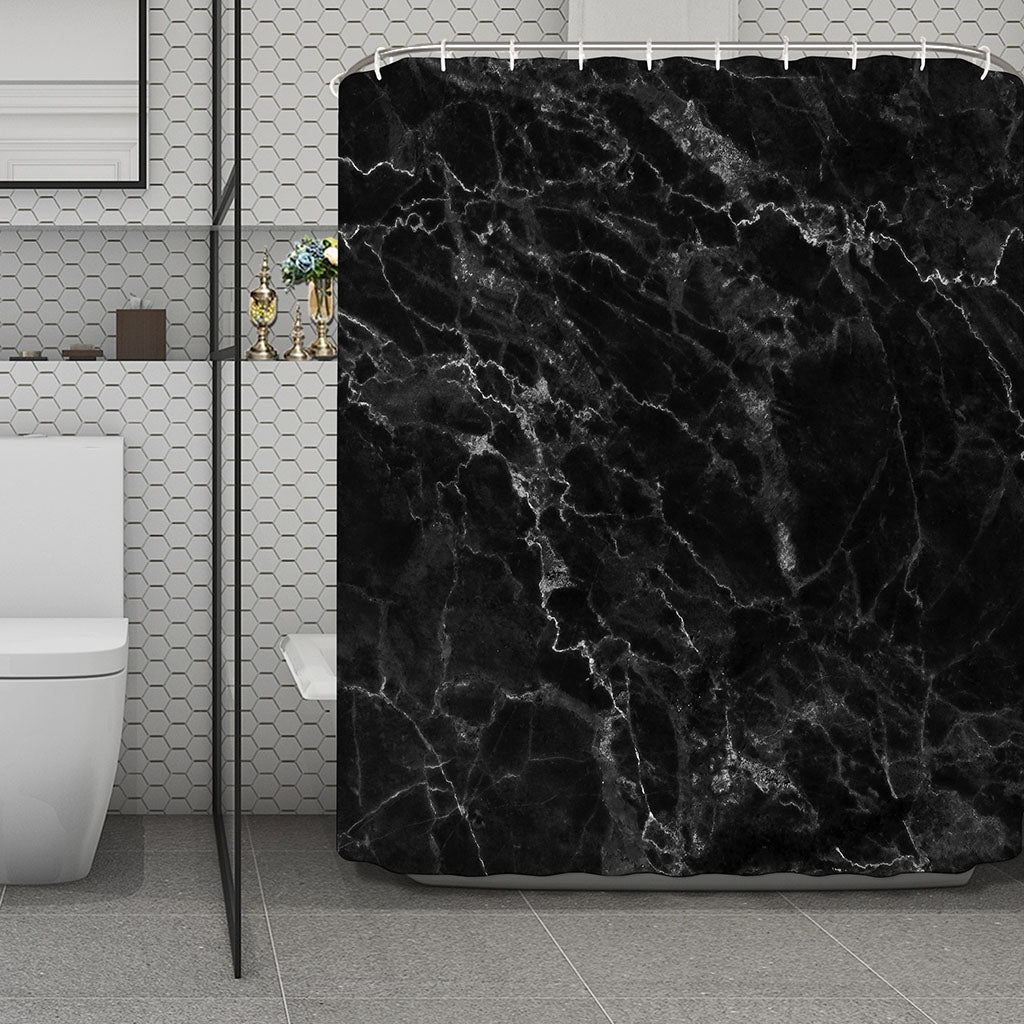 Black White Smoke Marble Print Polyester Shower Curtain