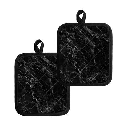 Black White Smoke Marble Print Pot Holders