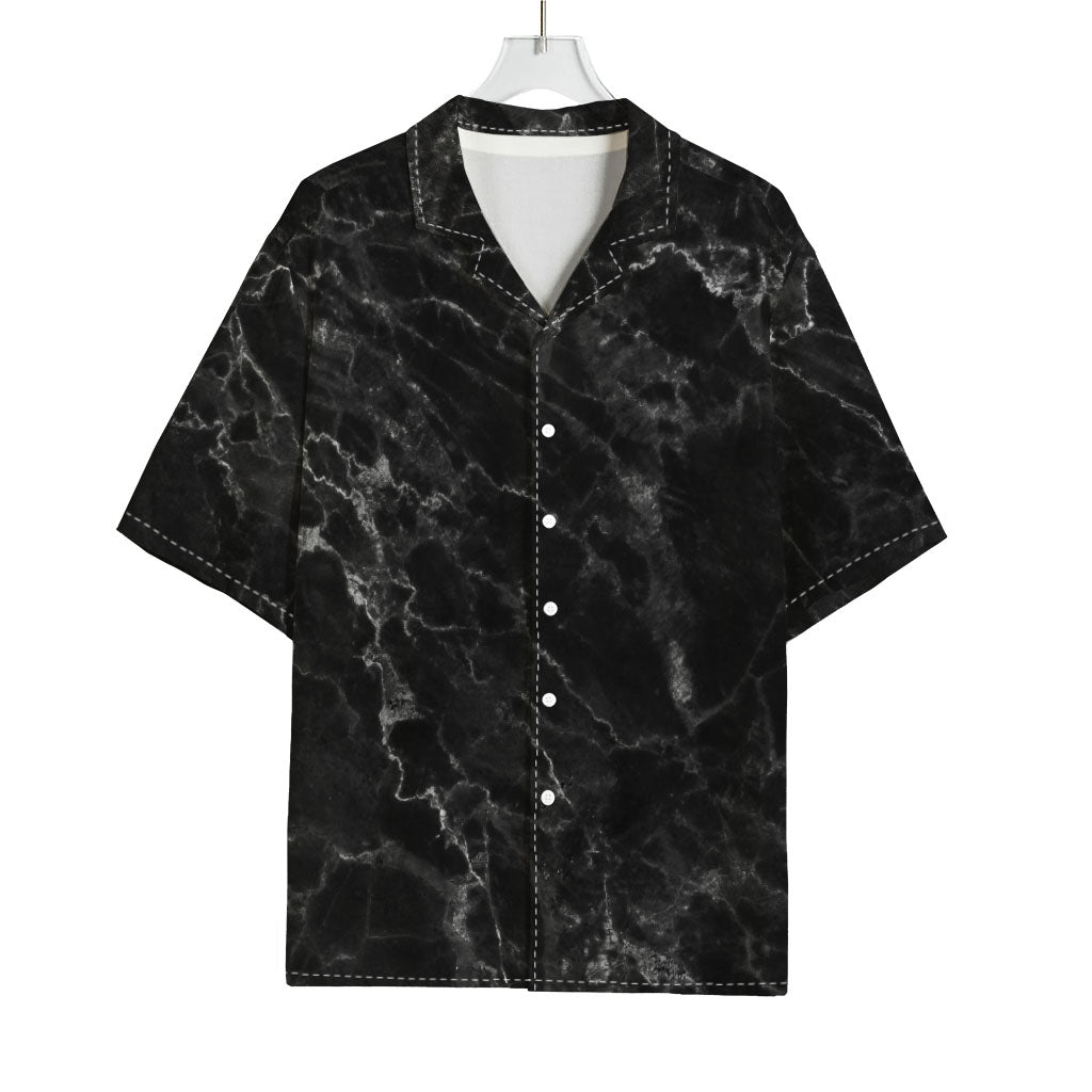 Black White Smoke Marble Print Rayon Hawaiian Shirt