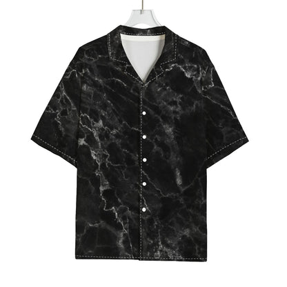 Black White Smoke Marble Print Rayon Hawaiian Shirt