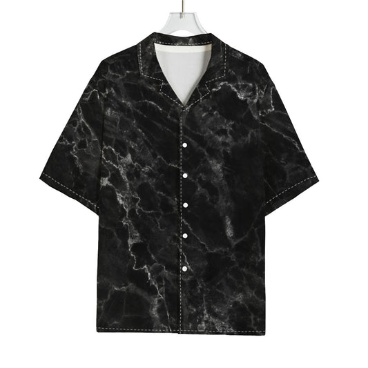 Black White Smoke Marble Print Rayon Hawaiian Shirt