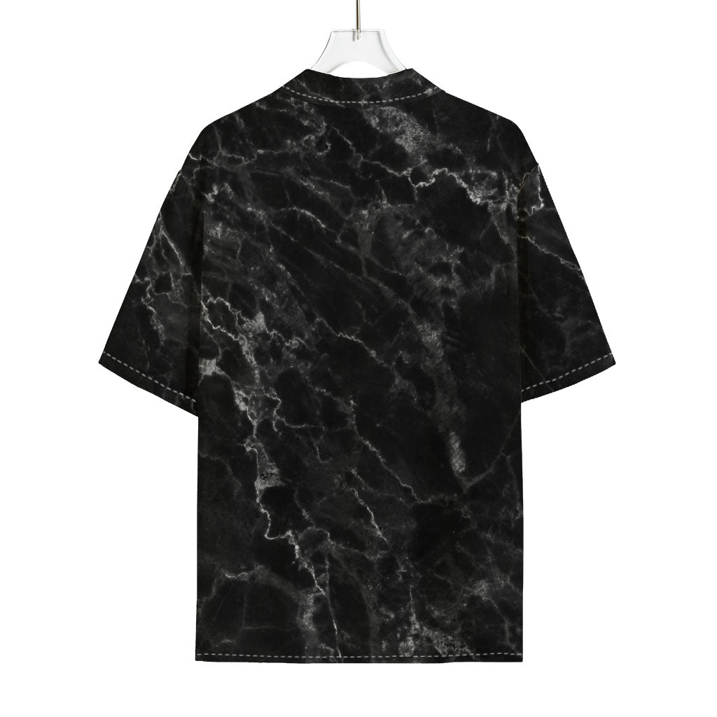 Black White Smoke Marble Print Rayon Hawaiian Shirt