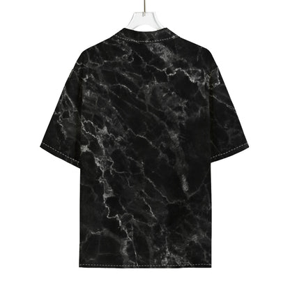 Black White Smoke Marble Print Rayon Hawaiian Shirt