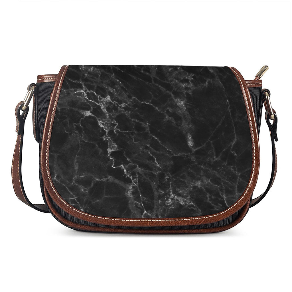Black White Smoke Marble Print Saddle Bag