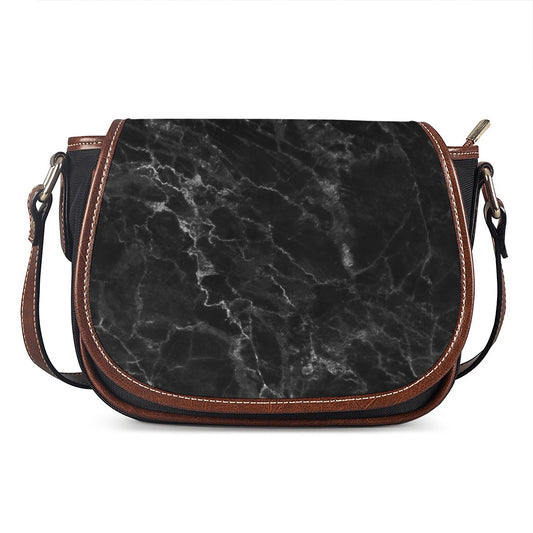 Black White Smoke Marble Print Saddle Bag