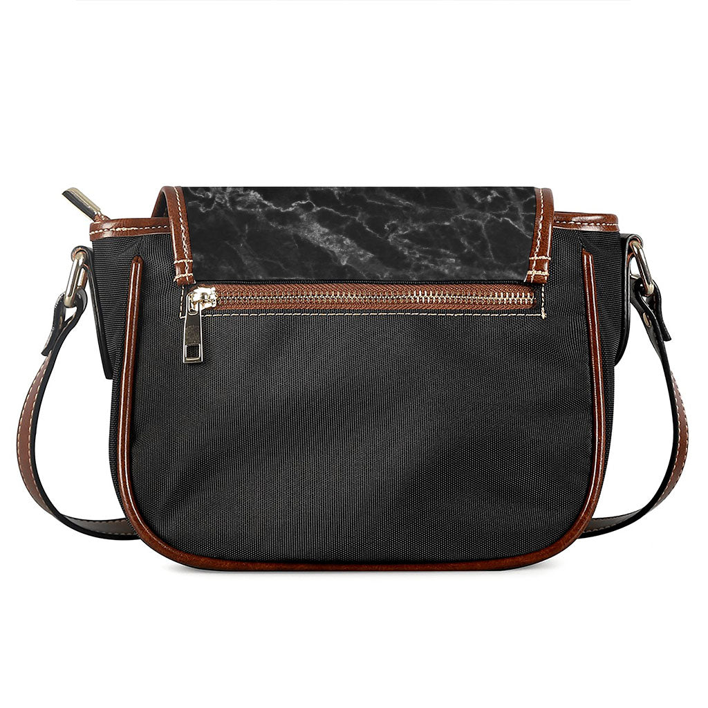 Black White Smoke Marble Print Saddle Bag