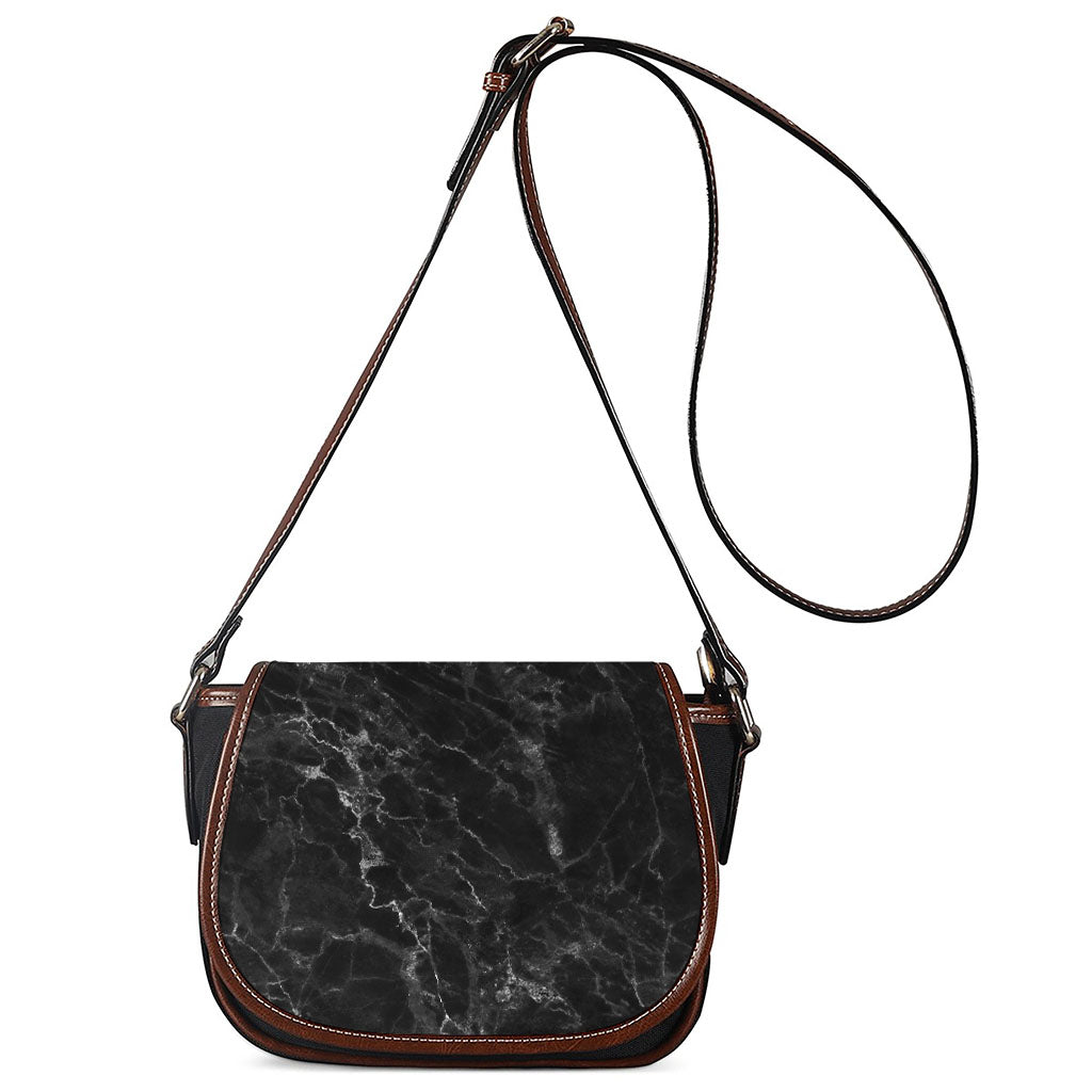 Black White Smoke Marble Print Saddle Bag