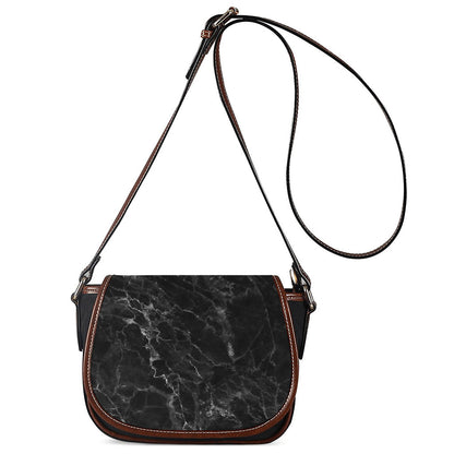 Black White Smoke Marble Print Saddle Bag