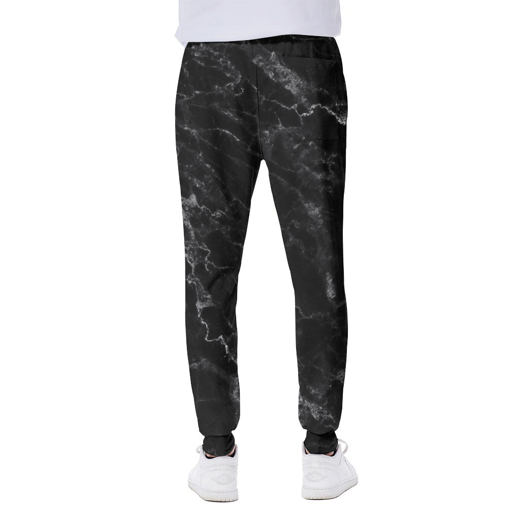 Black White Smoke Marble Print Scuba Joggers