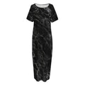 Black White Smoke Marble Print Short Sleeve Long Nightdress