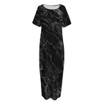 Black White Smoke Marble Print Short Sleeve Long Nightdress