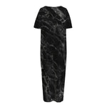 Black White Smoke Marble Print Short Sleeve Long Nightdress
