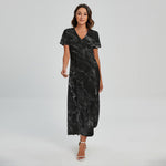 Black White Smoke Marble Print Short Sleeve Maxi Dress