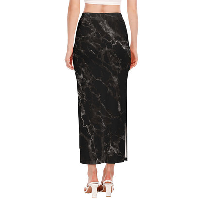 Black White Smoke Marble Print Side Slit Maxi Skirt