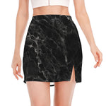 Black White Smoke Marble Print Side Slit Mini Skirt
