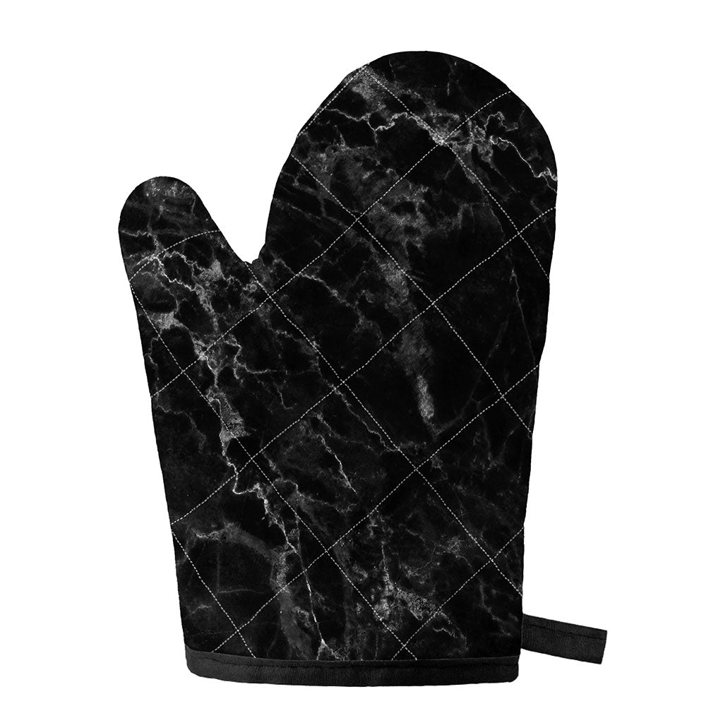 Black White Smoke Marble Print Single Oven Mitt