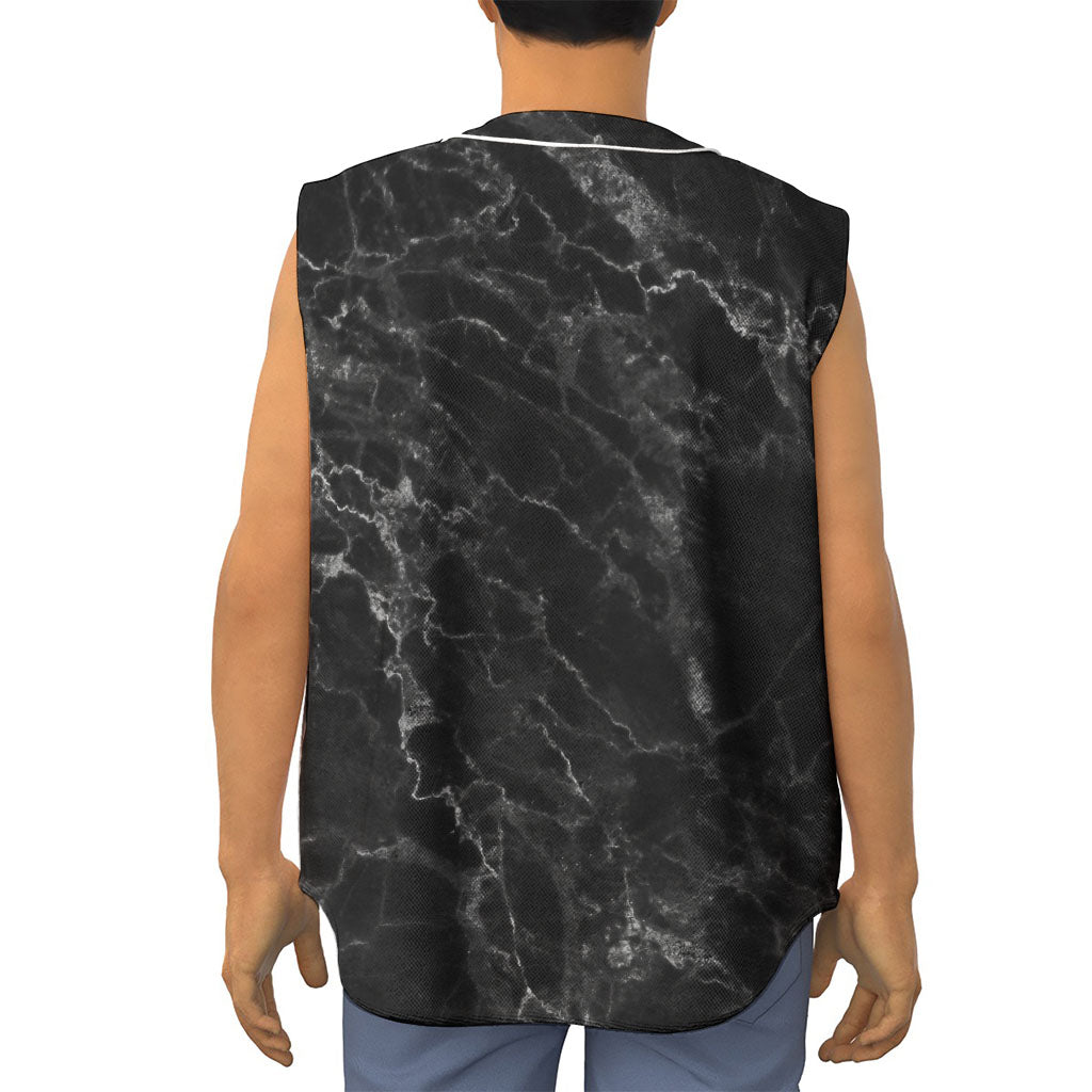 Black White Smoke Marble Print Sleeveless Baseball Jersey