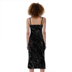 Black White Smoke Marble Print Slim Fit Midi Cami Dress