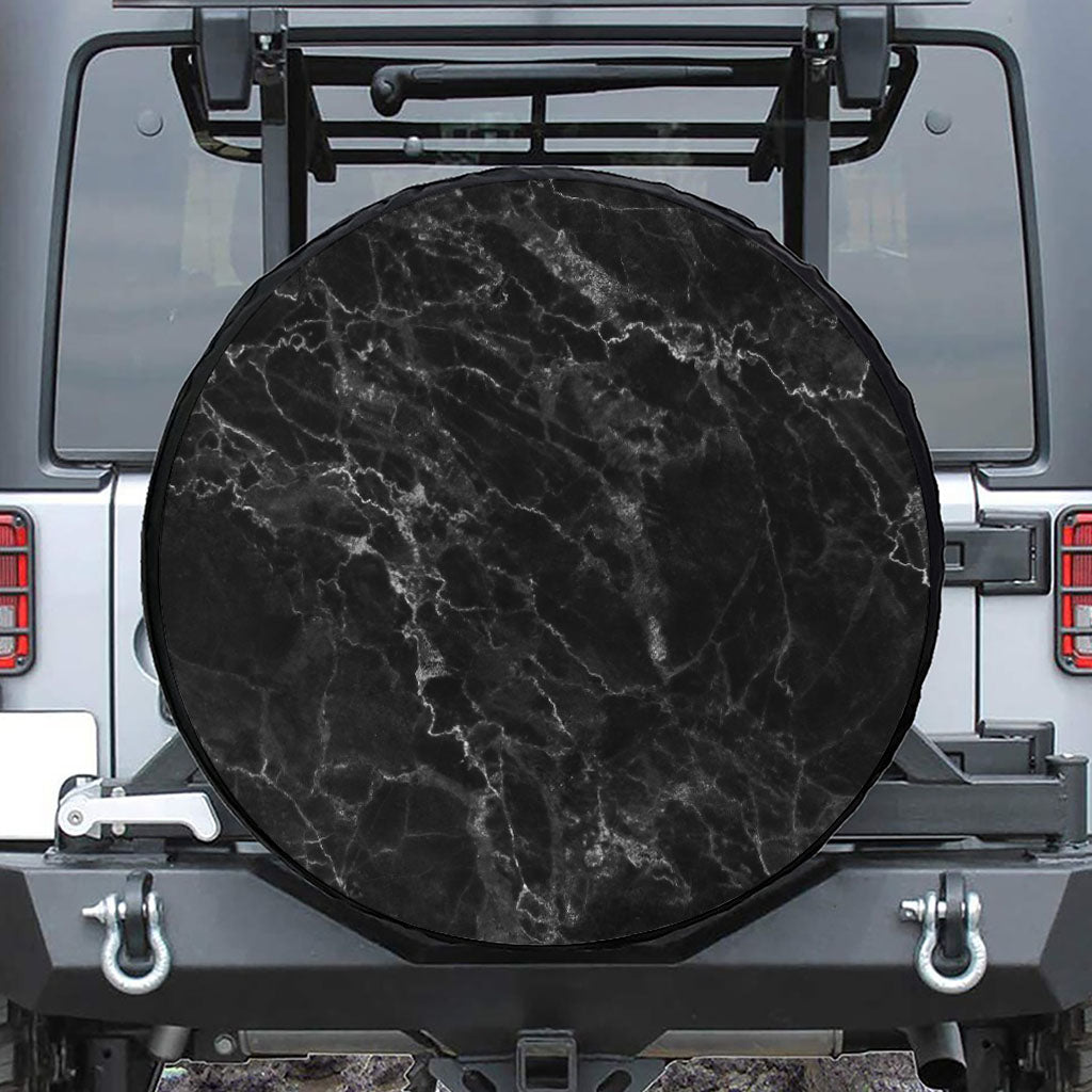 Black White Smoke Marble Print Tire Cover