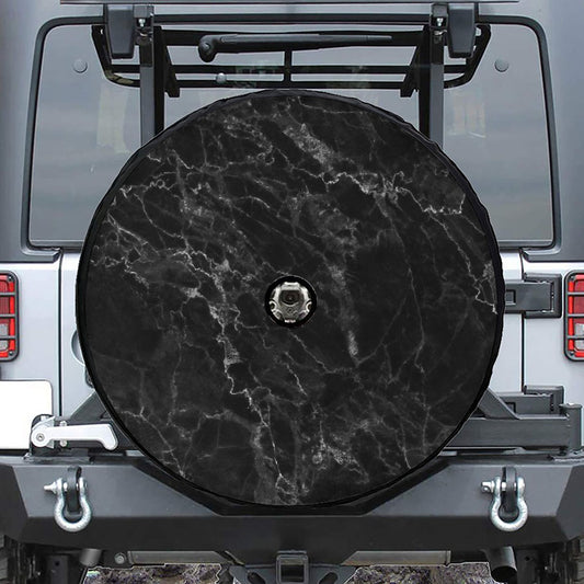Black White Smoke Marble Print Tire Cover With Camera Hole