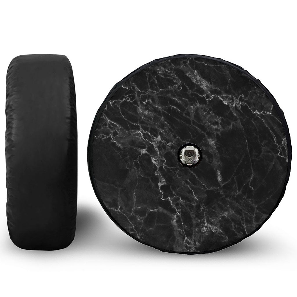 Black White Smoke Marble Print Tire Cover With Camera Hole
