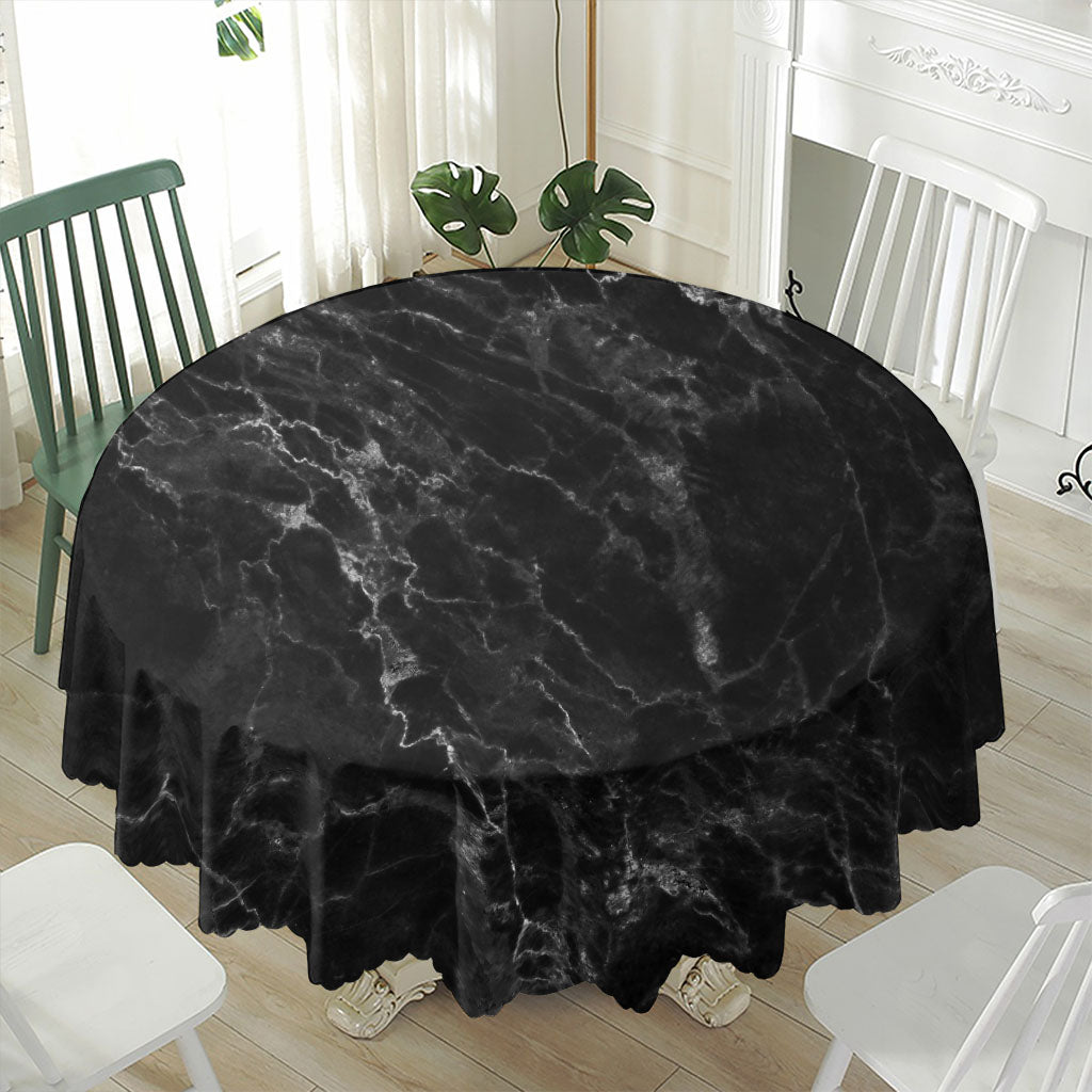 Black White Smoke Marble Print Waterproof Round Tablecloth