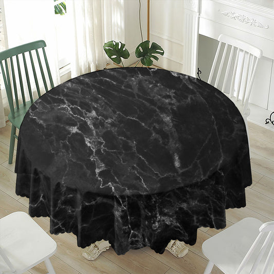 Black White Smoke Marble Print Waterproof Round Tablecloth