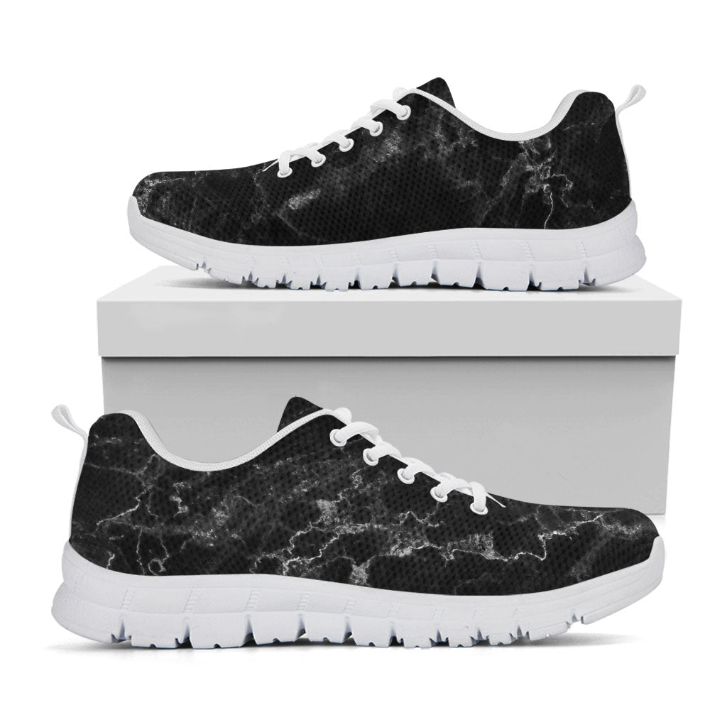 Black White Smoke Marble Print White Running Shoes