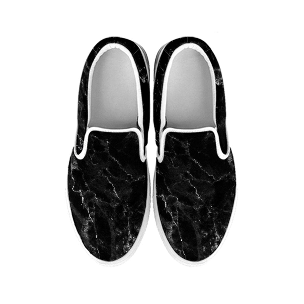 Black White Smoke Marble Print White Slip On Sneakers