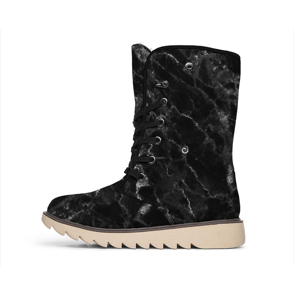 Black White Smoke Marble Print Winter Boots