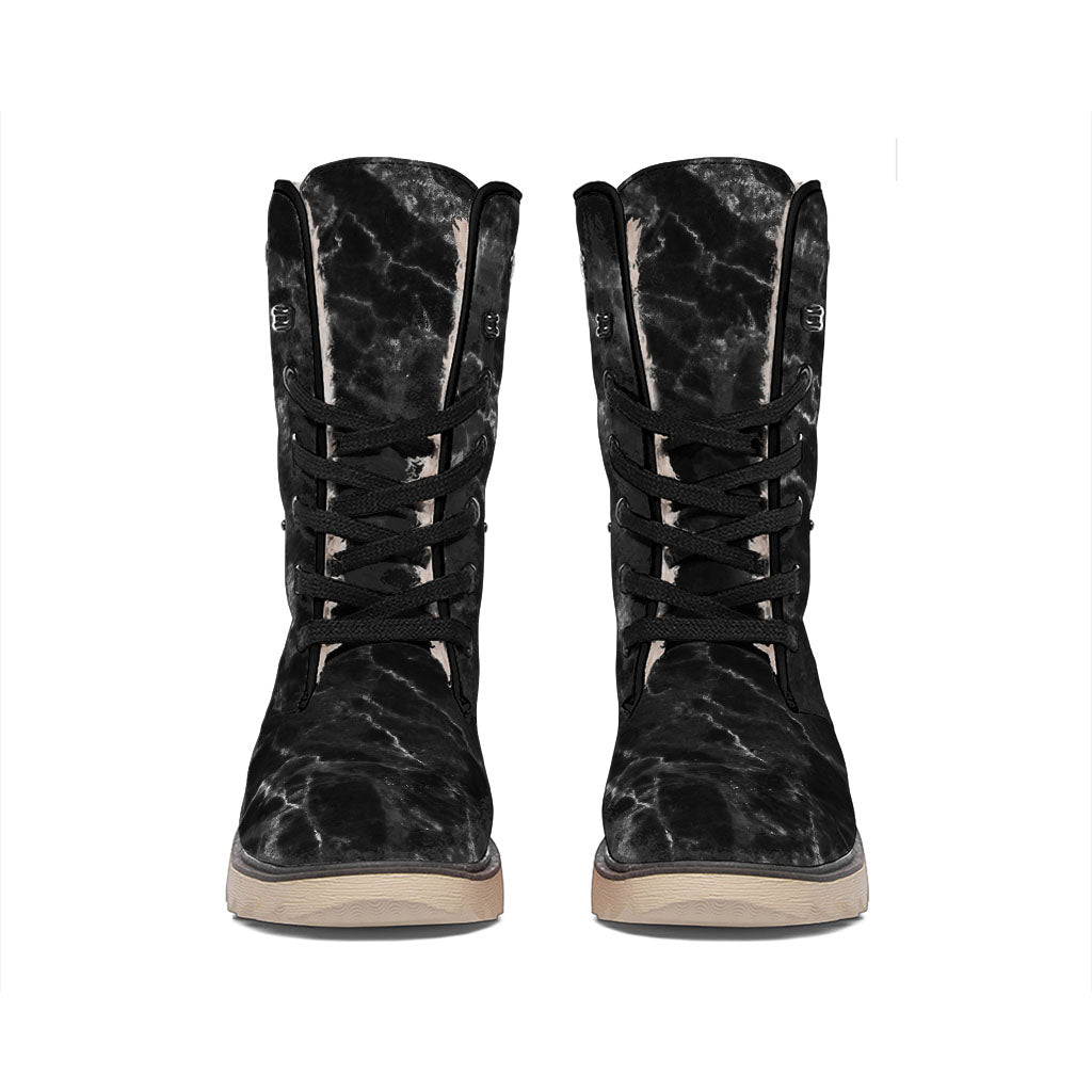 Black White Smoke Marble Print Winter Boots