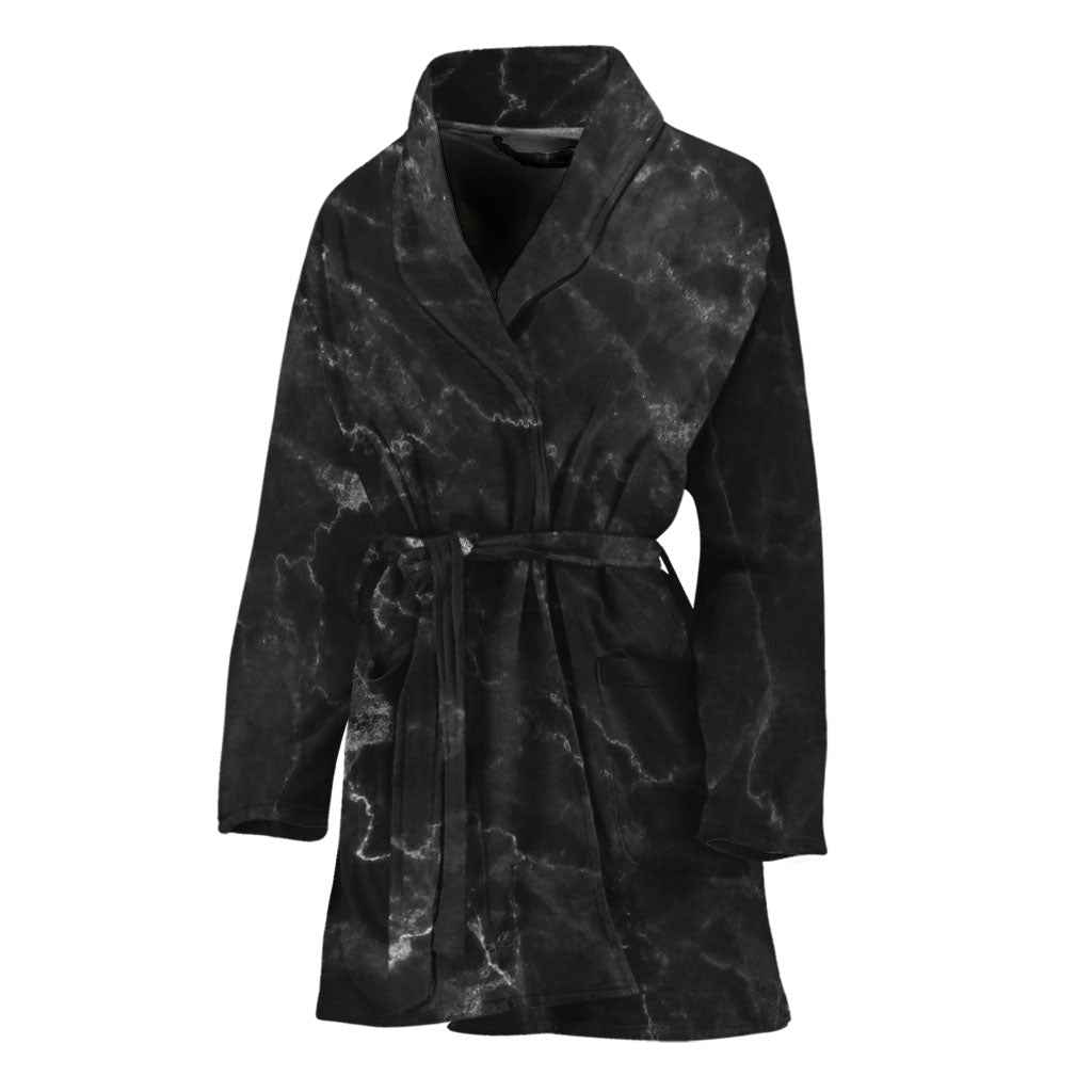 Black White Smoke Marble Print Women's Bathrobe
