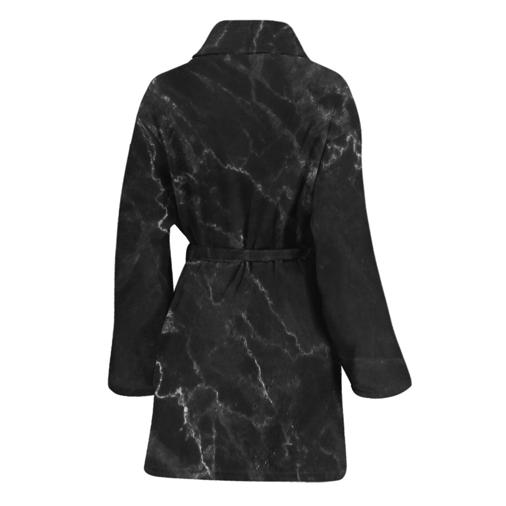 Black White Smoke Marble Print Women's Bathrobe