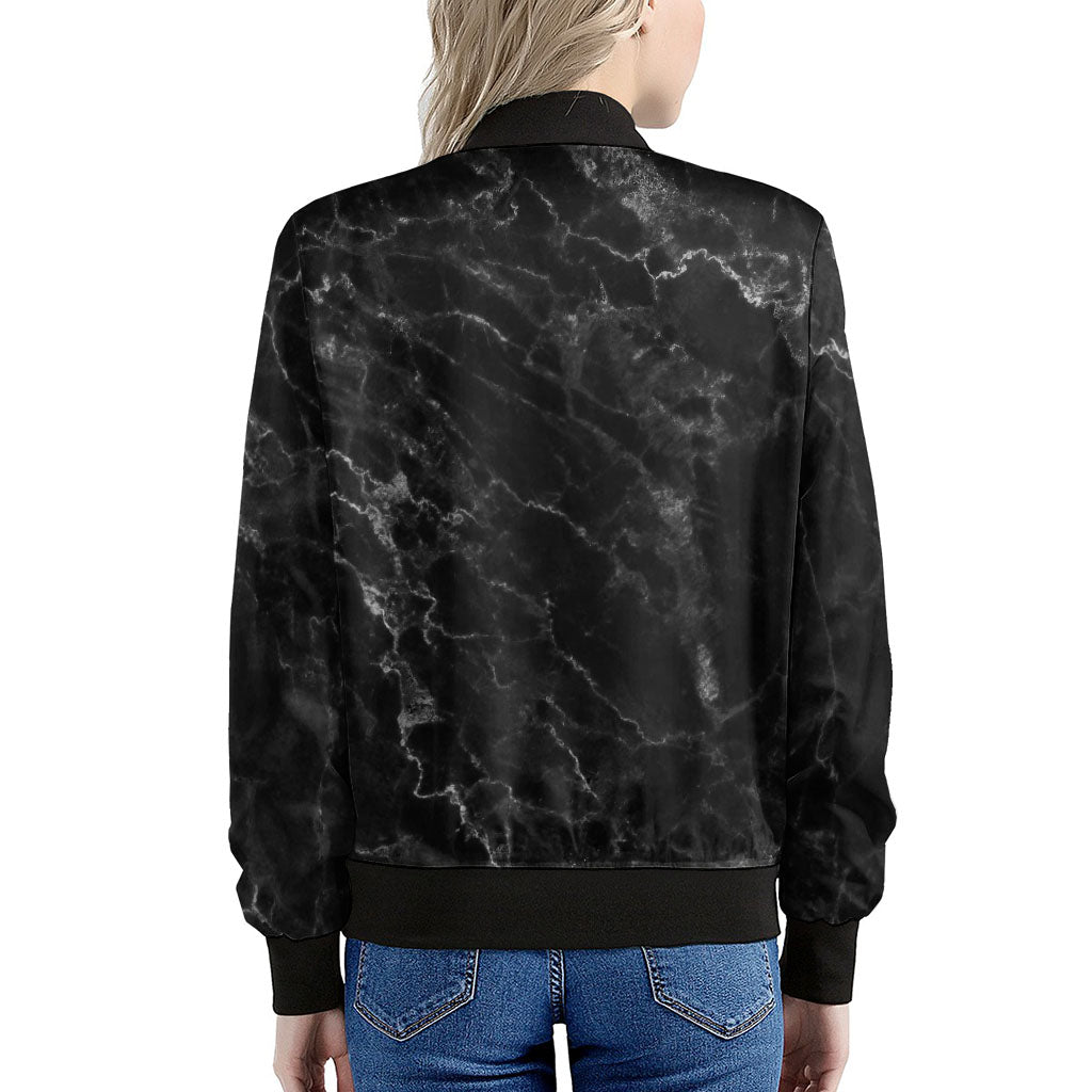 Black White Smoke Marble Print Women's Bomber Jacket