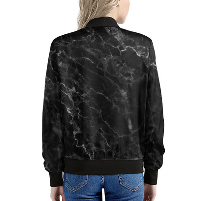 Black White Smoke Marble Print Women's Bomber Jacket