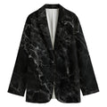 Black White Smoke Marble Print Women's Cotton Blazer