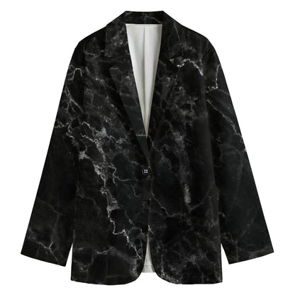 Black White Smoke Marble Print Women's Cotton Blazer