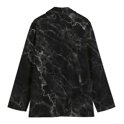 Black White Smoke Marble Print Women's Cotton Blazer