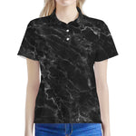 Black White Smoke Marble Print Women's Polo Shirt