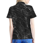Black White Smoke Marble Print Women's Polo Shirt