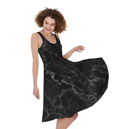 Black White Smoke Marble Print Women's Sleeveless Dress