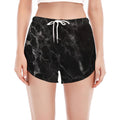 Black White Smoke Marble Print Women's Split Running Shorts