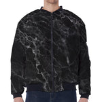Black White Smoke Marble Print Zip Sleeve Bomber Jacket