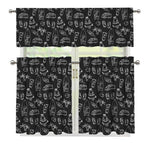 Black White Surfing Pattern Print 3 Piece Kitchen Curtains