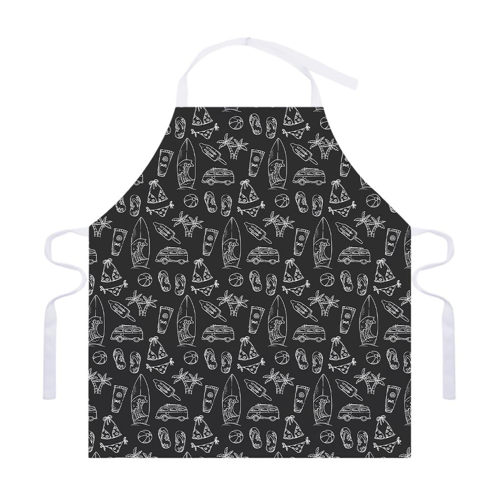 Black White Surfing Pattern Print Adjustable Apron