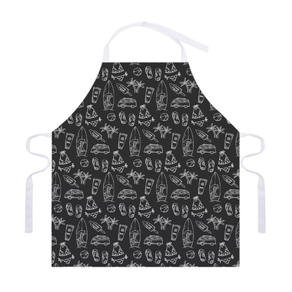 Black White Surfing Pattern Print Adjustable Apron