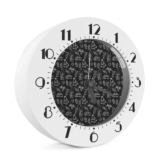 Black White Surfing Pattern Print Alarm Clock