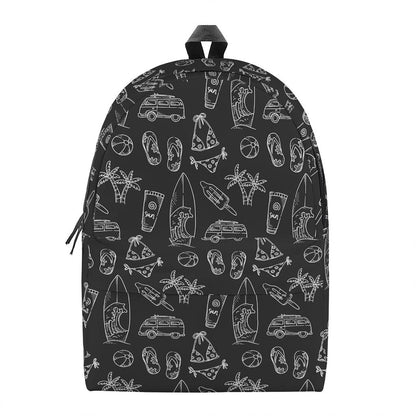 Black White Surfing Pattern Print Backpack